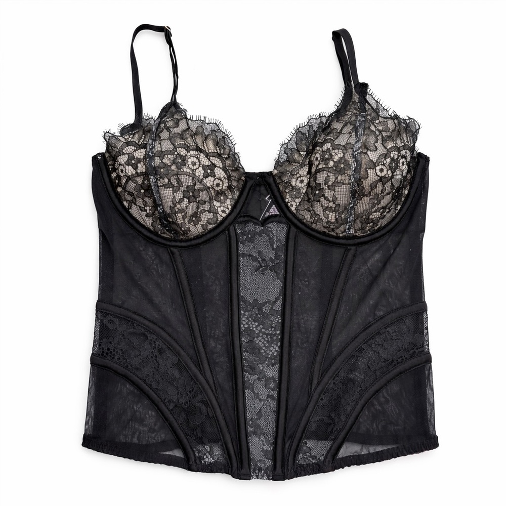 Victoria’s Secret Black Lace Longline Corset Bustier Bra 34C